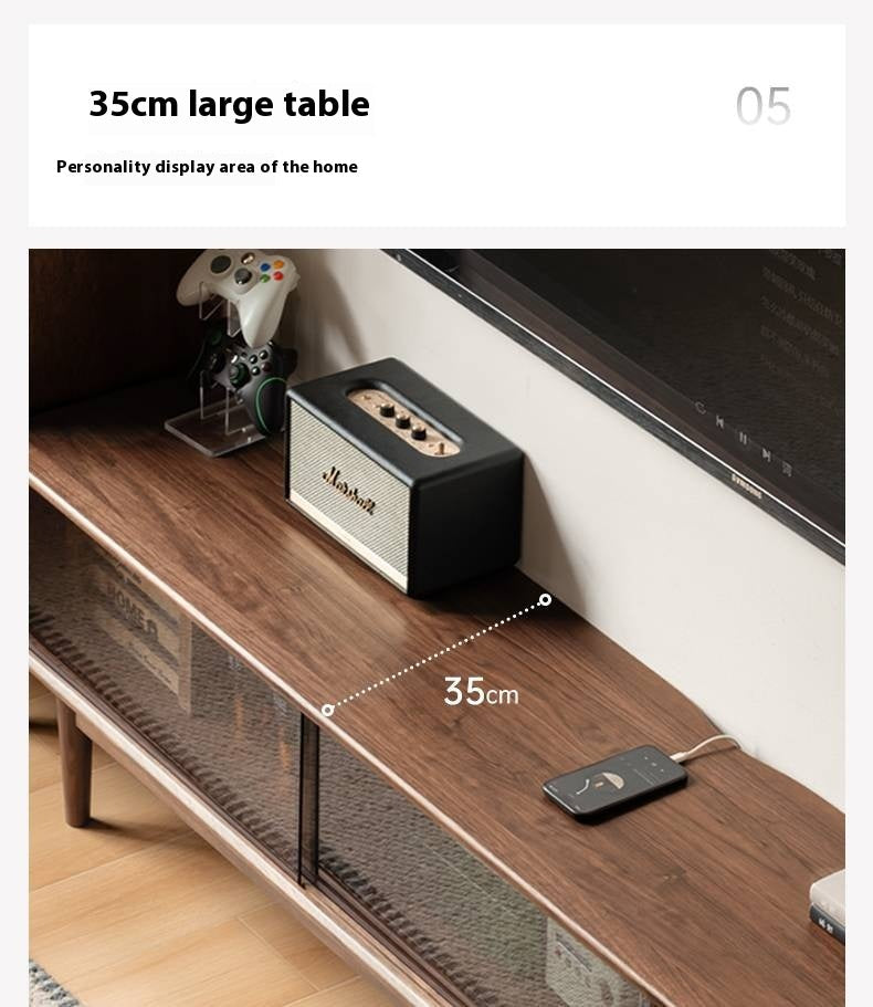 Black Walnut Solid Wood Sliding Doors TV Cabinet