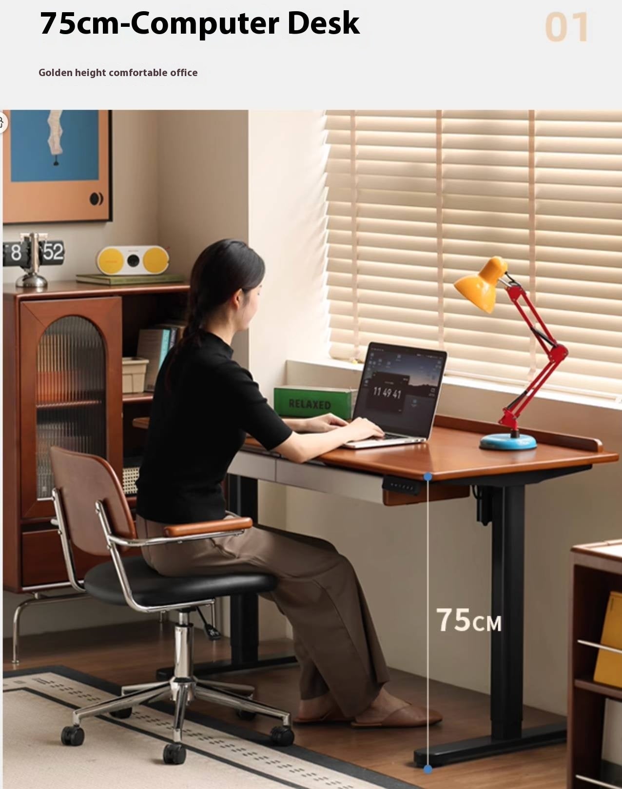 Poplar Solid Wood Antique Style Office Desk With Electric Lift