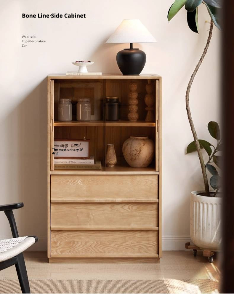 Ash Solid Wood Edge Cabinet Wabi Sabi Style