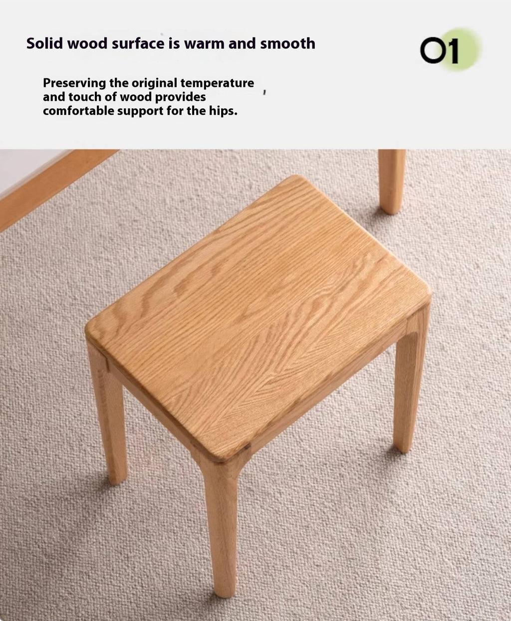 Oak, Ash, Black walnut Solid Wood Modern Style Stool