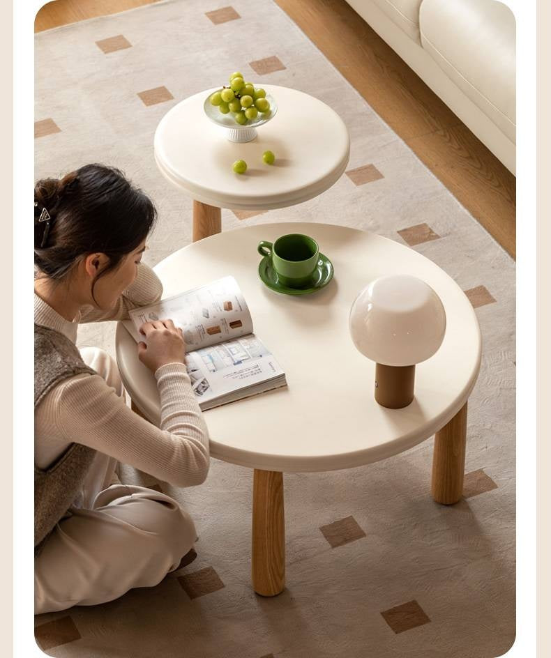 Oak Solid Wood Round Coffee Table Combination