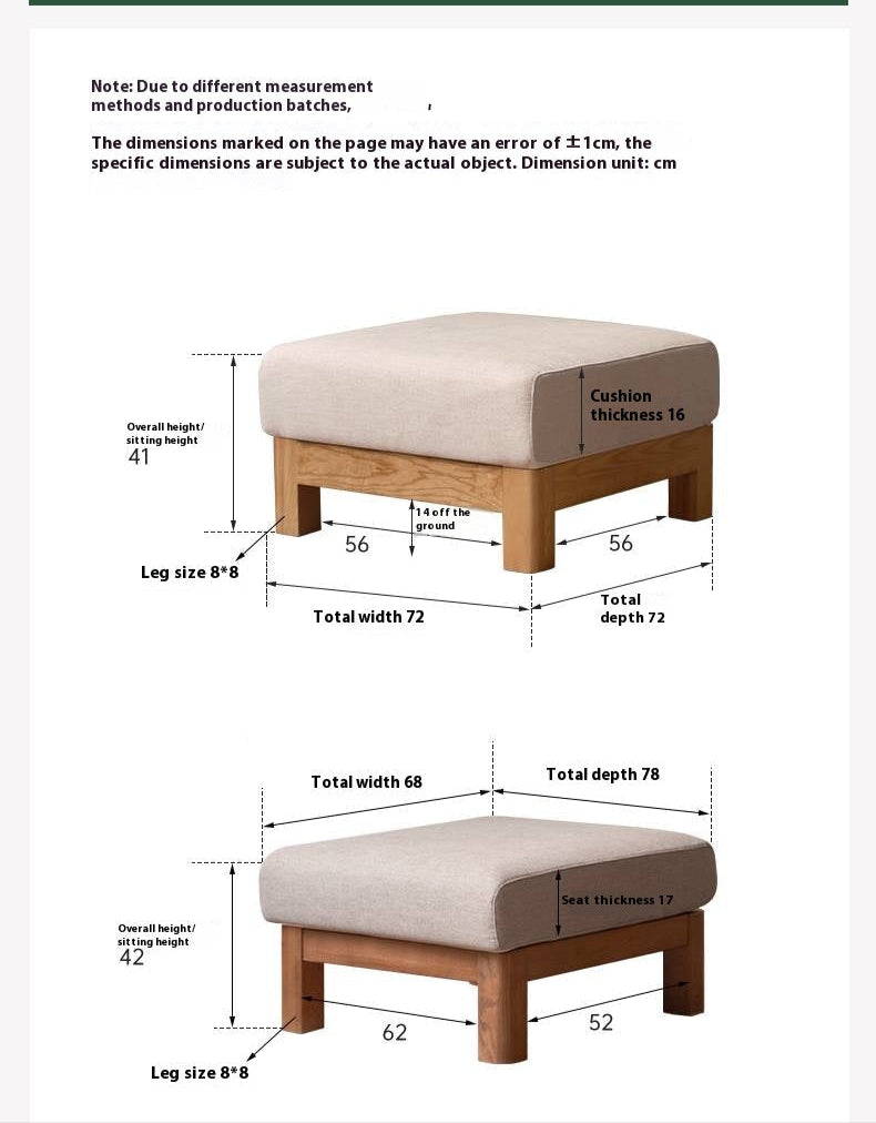 Black Walnut, Oak, Ash, Poplar Solid Wood Footstool Small Fabric Stool