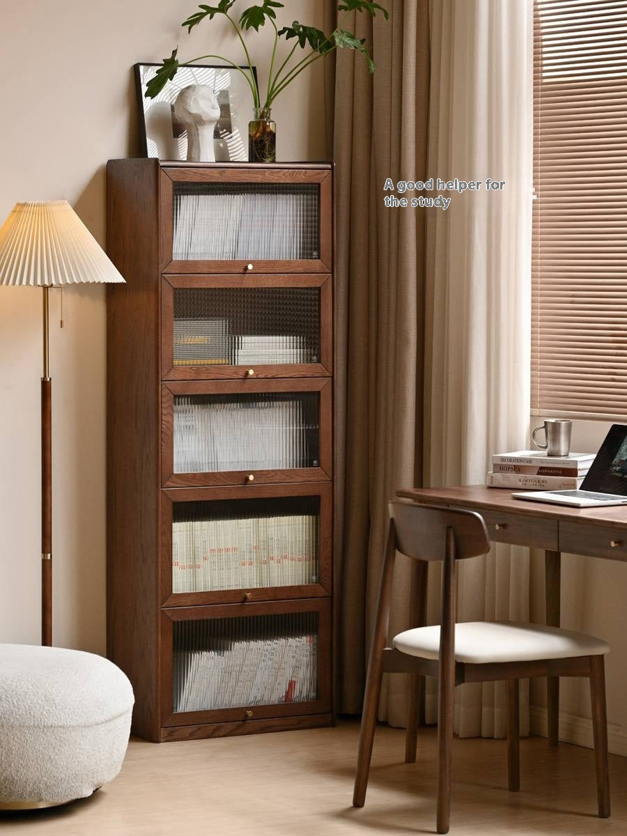 Oak Solid Wood Modern Glass Bookcase Combination