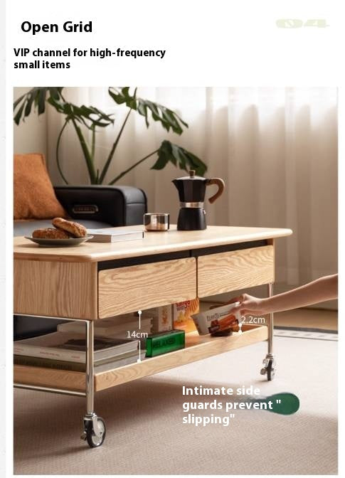 Oak Solid Wood Modern Mobile Coffee Table
