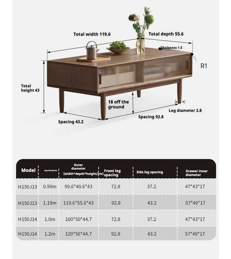 Black Walnut, Oak, Solid Rubberwood Solid Wood Modern Style Tea Table