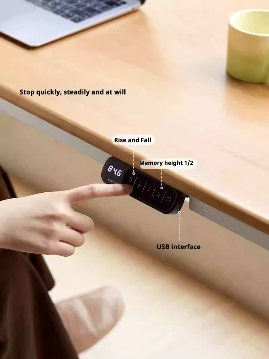 Beech Solid Wood Cream Style Study Electric Lift Desk