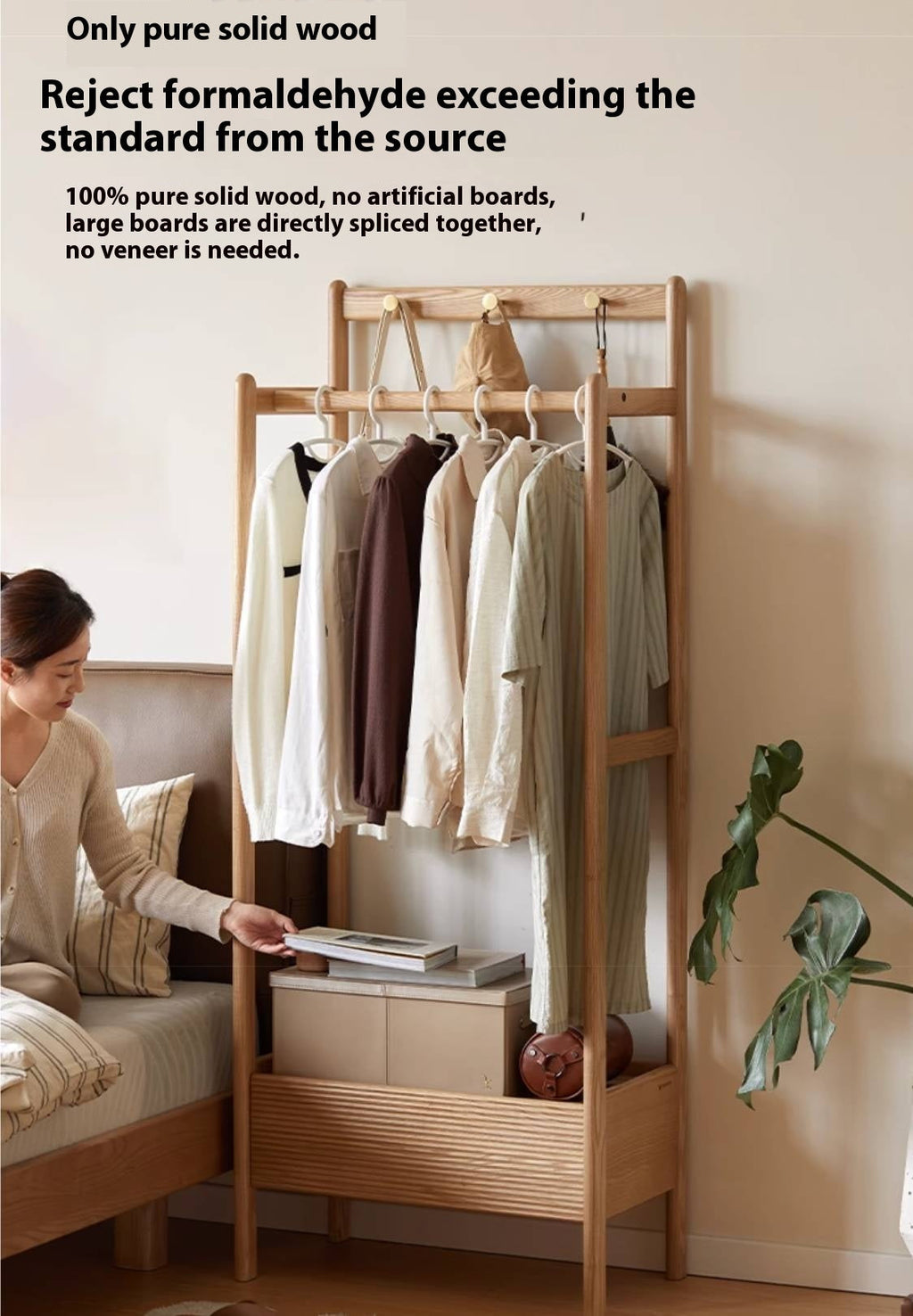 Ash Solid Wood Modern Style Hanger With Storage