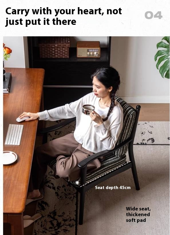 Poplar Solid Wood French Retro Black Backrest Soft Armchair