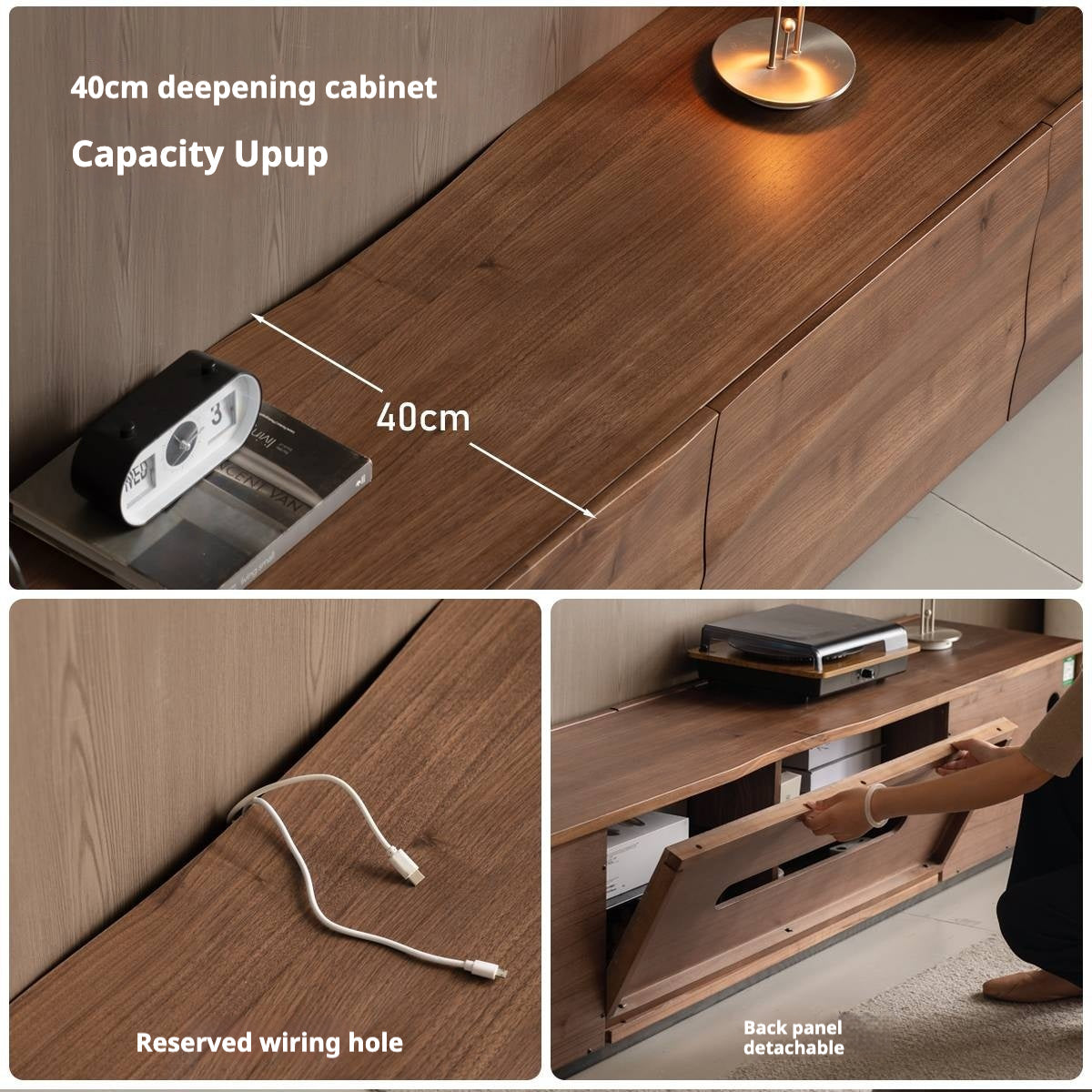 Black Walnut, Sandal Solid Wood Italian Light Luxury Style TV Stand