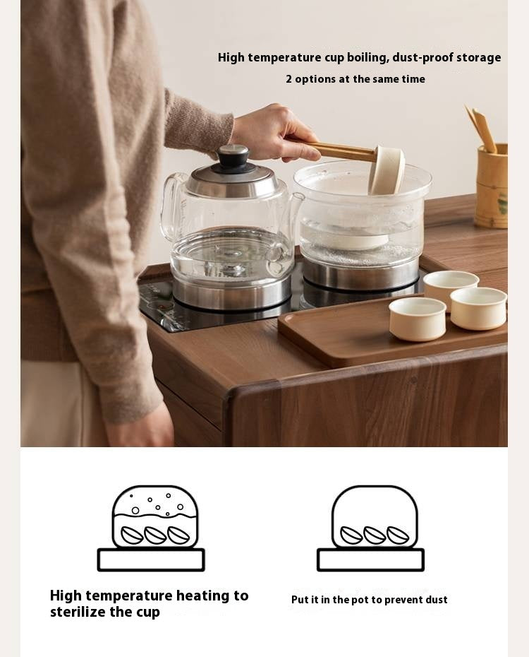 Black Walnut, Oak Solid Mobile Wood Tea Cabinet