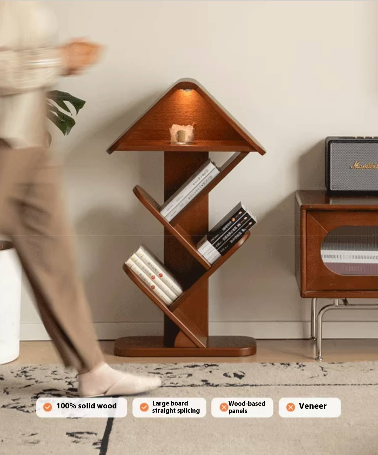 Poplar Solid Wood Mid Century Style Bookshelf And Newspaper Rack