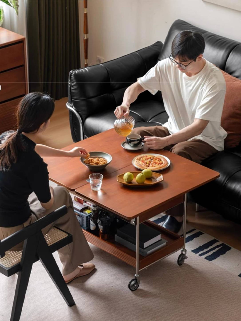 Poplar Solid Wood Middle Ancient Style Mobile Tea Table