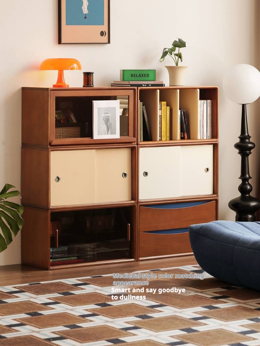 Poplar Solid Wood TV Cabinet Antique Style Module Combination.