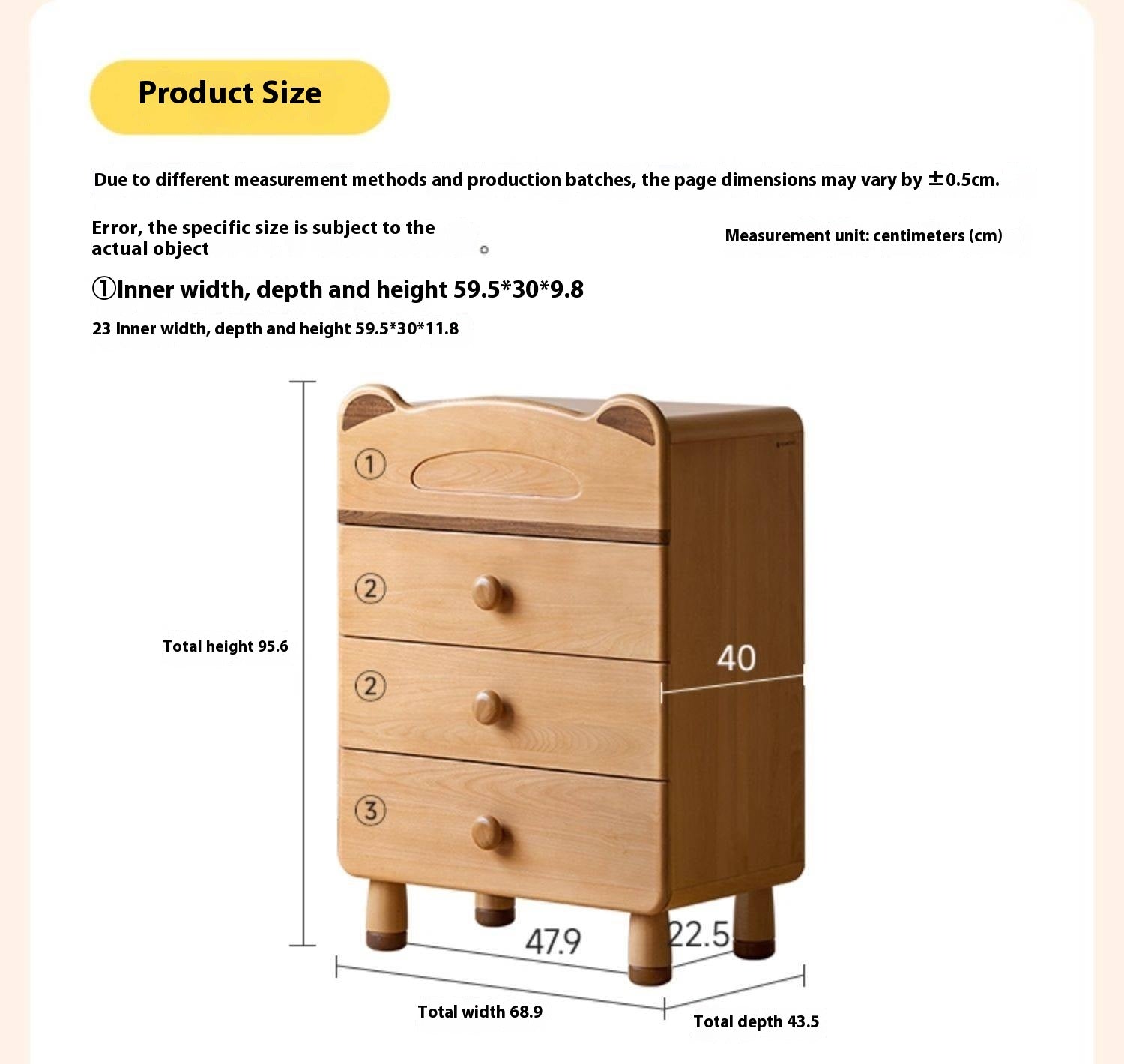 Beech Solid Wood Childrens Drawer