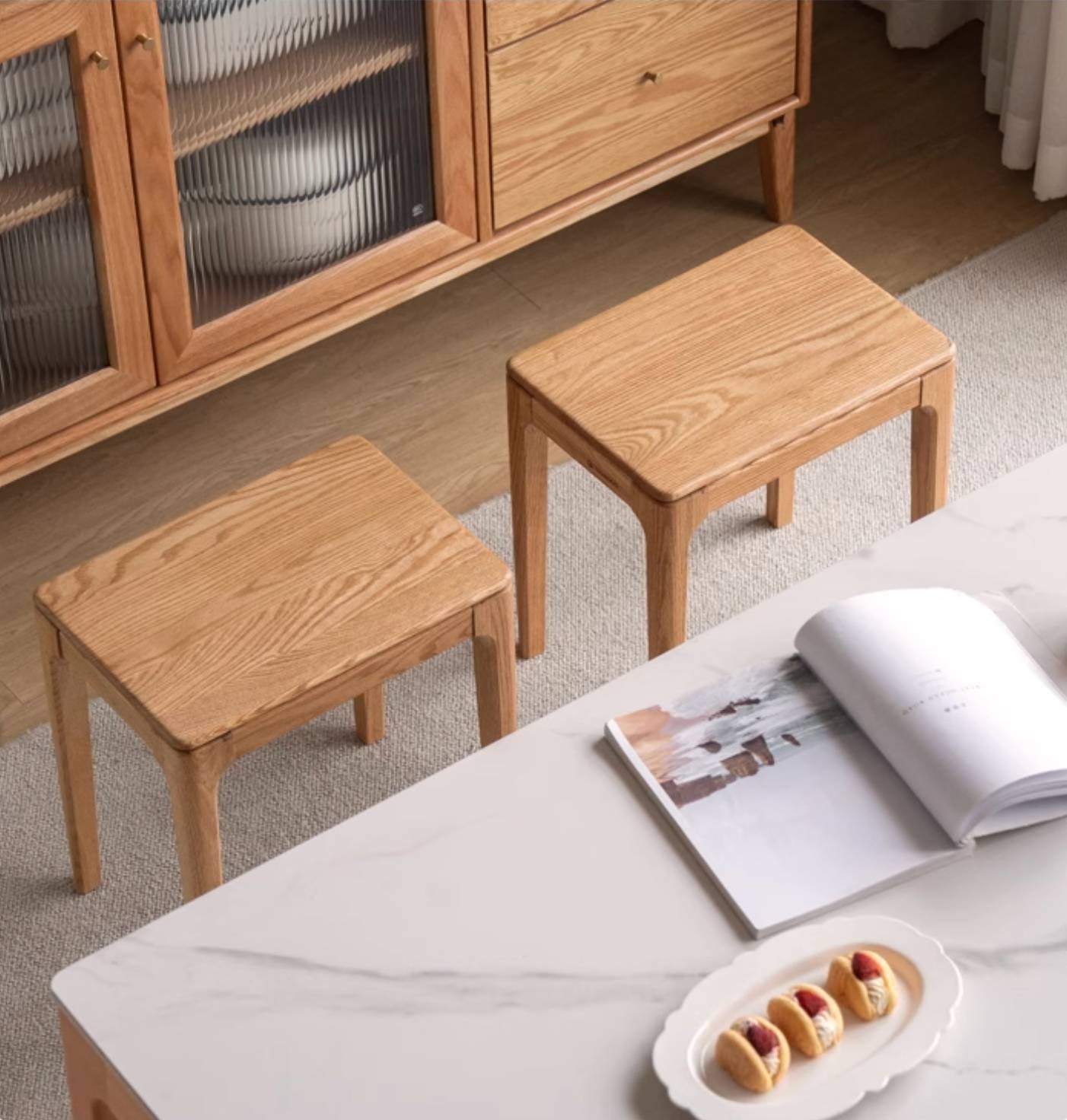 Oak, Ash, Black walnut Solid Wood Modern Style Stool