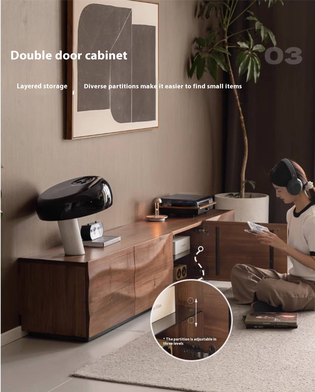 Black Walnut, Sandal Solid Wood Italian Light Luxury Style TV Stand