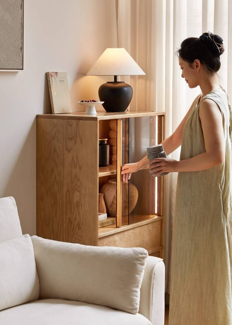 Ash Solid Wood Edge Cabinet Wabi Sabi Style