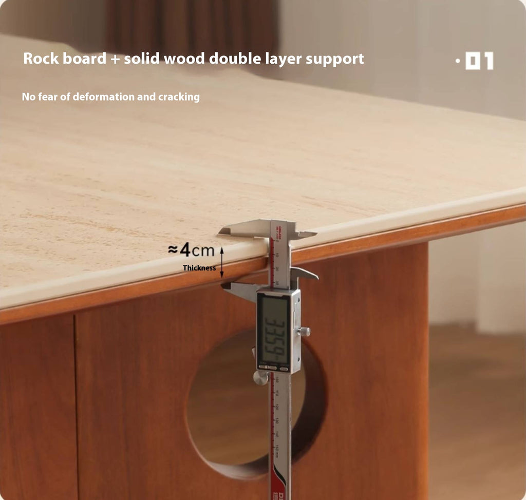 Poplar Solid Wood Medieval Style Rock Plate Dining Table