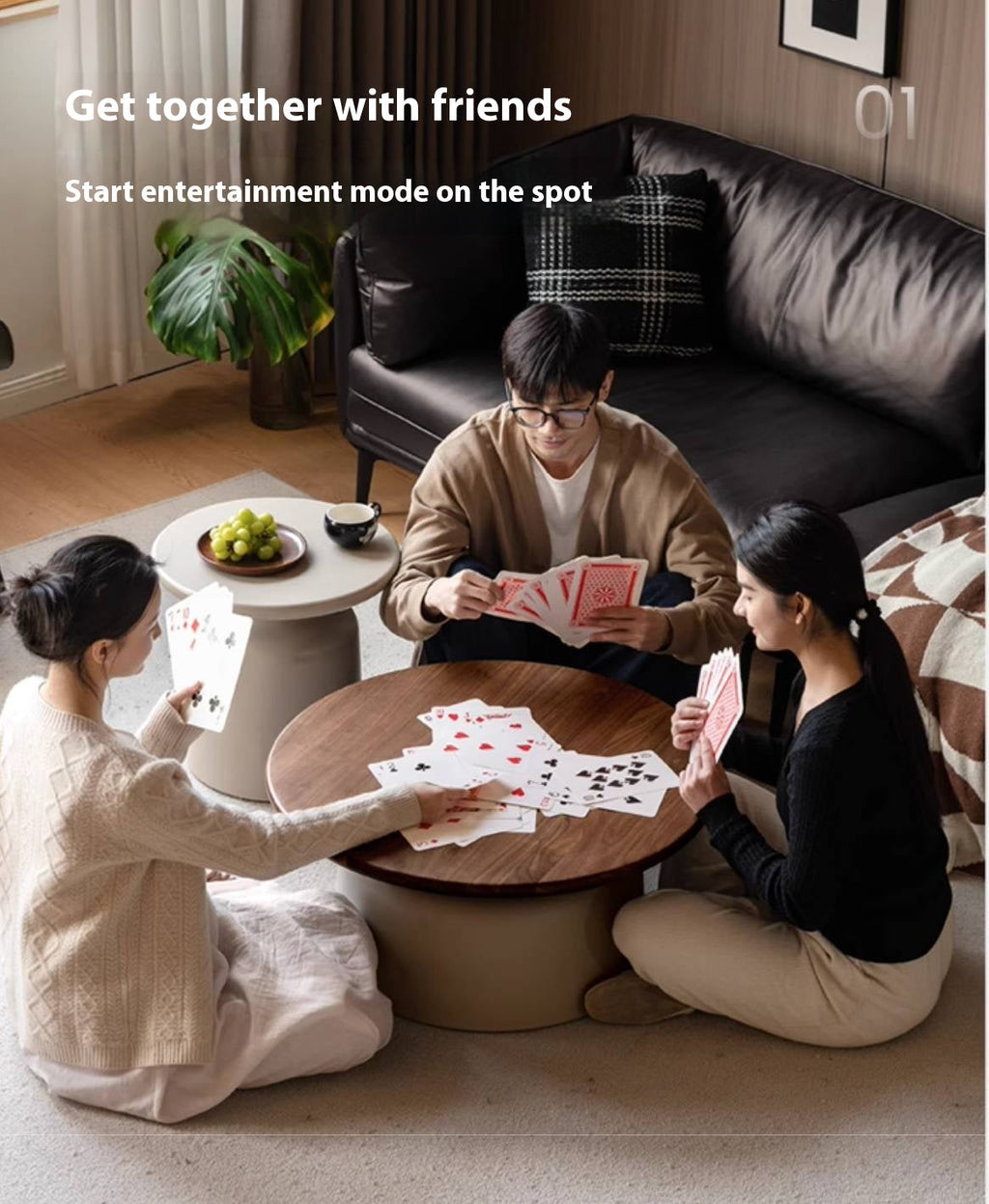 Black Walnut, Poplar Solid Wood Italian Light Luxury Coffee Table Combination