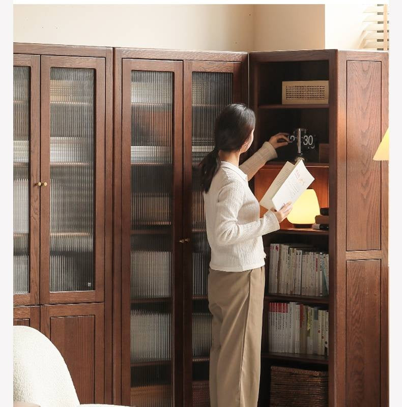 Solid Rubberwood, Oak Solid Wood Modern Bookcase