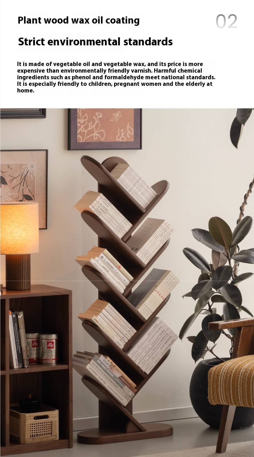 Black Walnut, South American Walnut Solid Wood Layer Rack Bookshelf