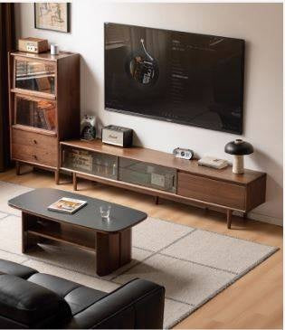 Black Walnut Solid Wood Sliding Doors TV Cabinet