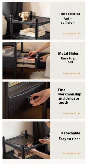 Cherry, Oak Solid Wood French Retro Nightstand