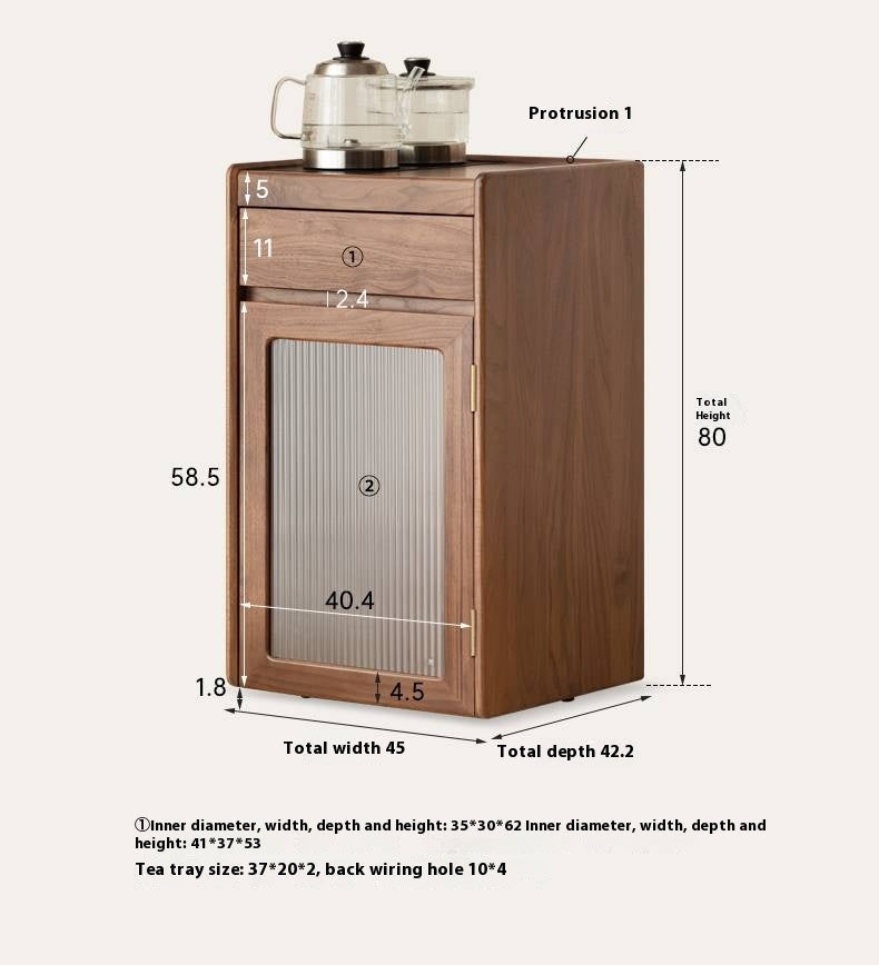 Black Walnut, Oak Solid Mobile Wood Tea Cabinet