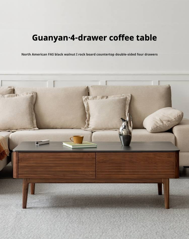 Sandalwood, Black Walnut Solid Wood Rock Plate Tea Table