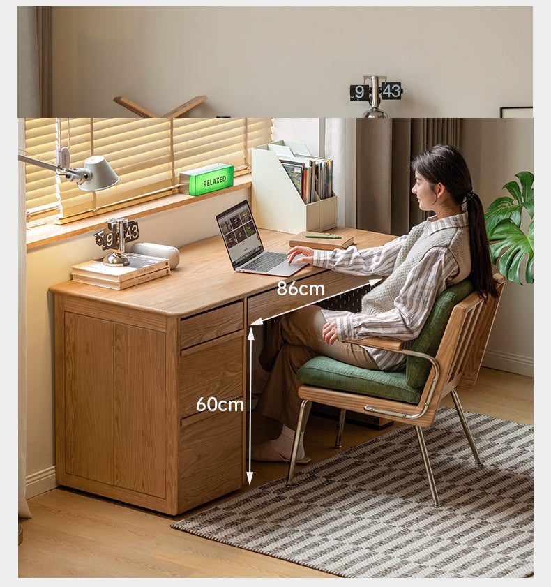 Oak Solid Wood Modern Computer Desk With Shelf
