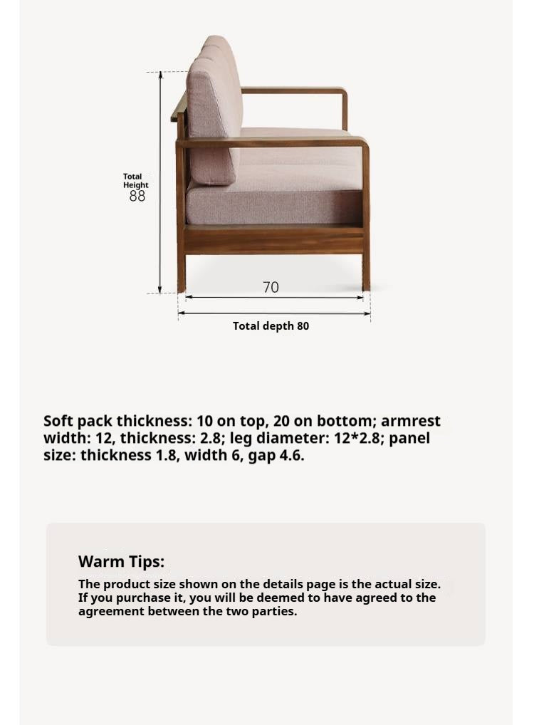 Walnut Solid Wood Three Seat Fabric Sofa