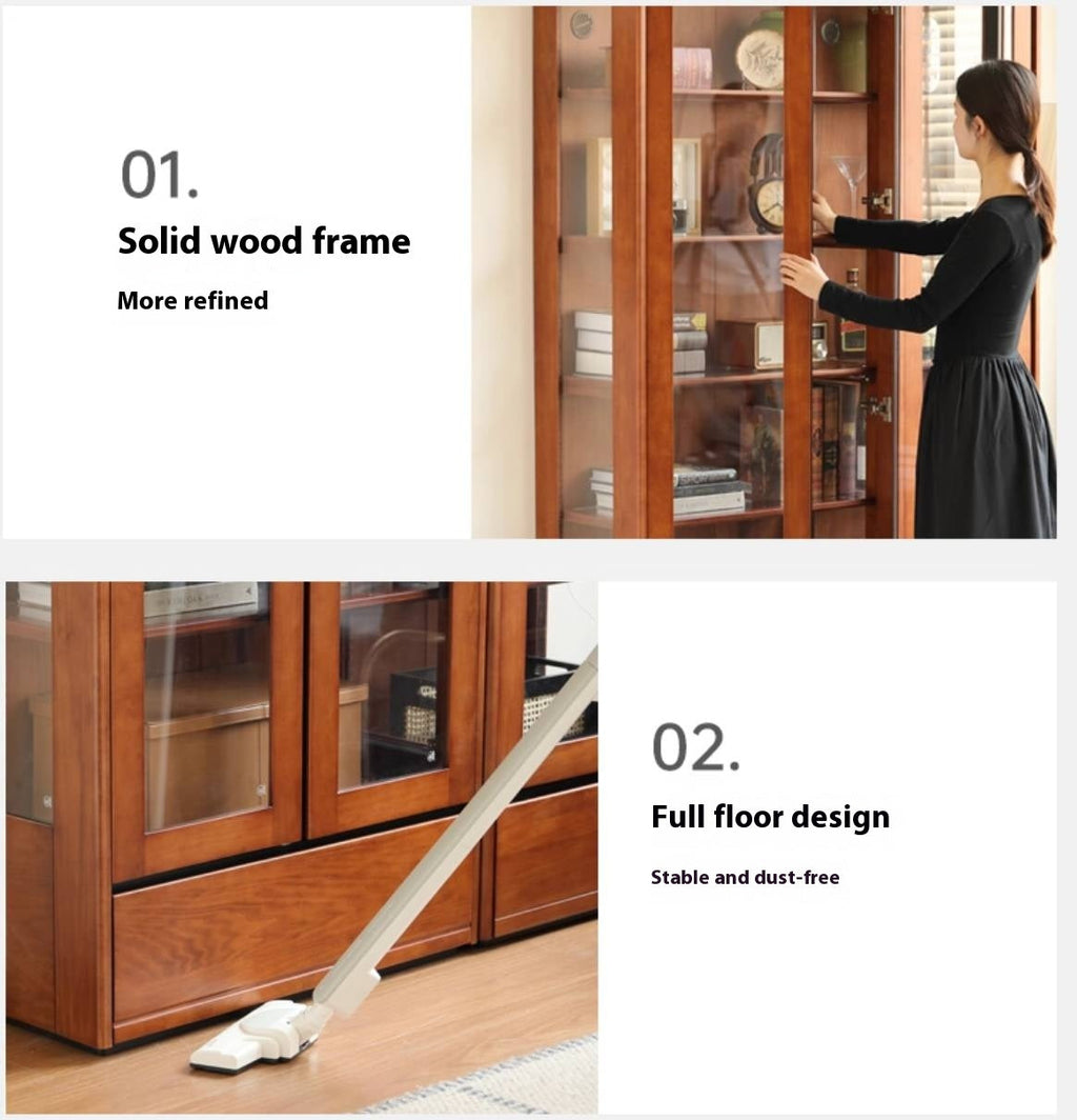 Poplar Solid Wood Antique Style Glass Bookshelf