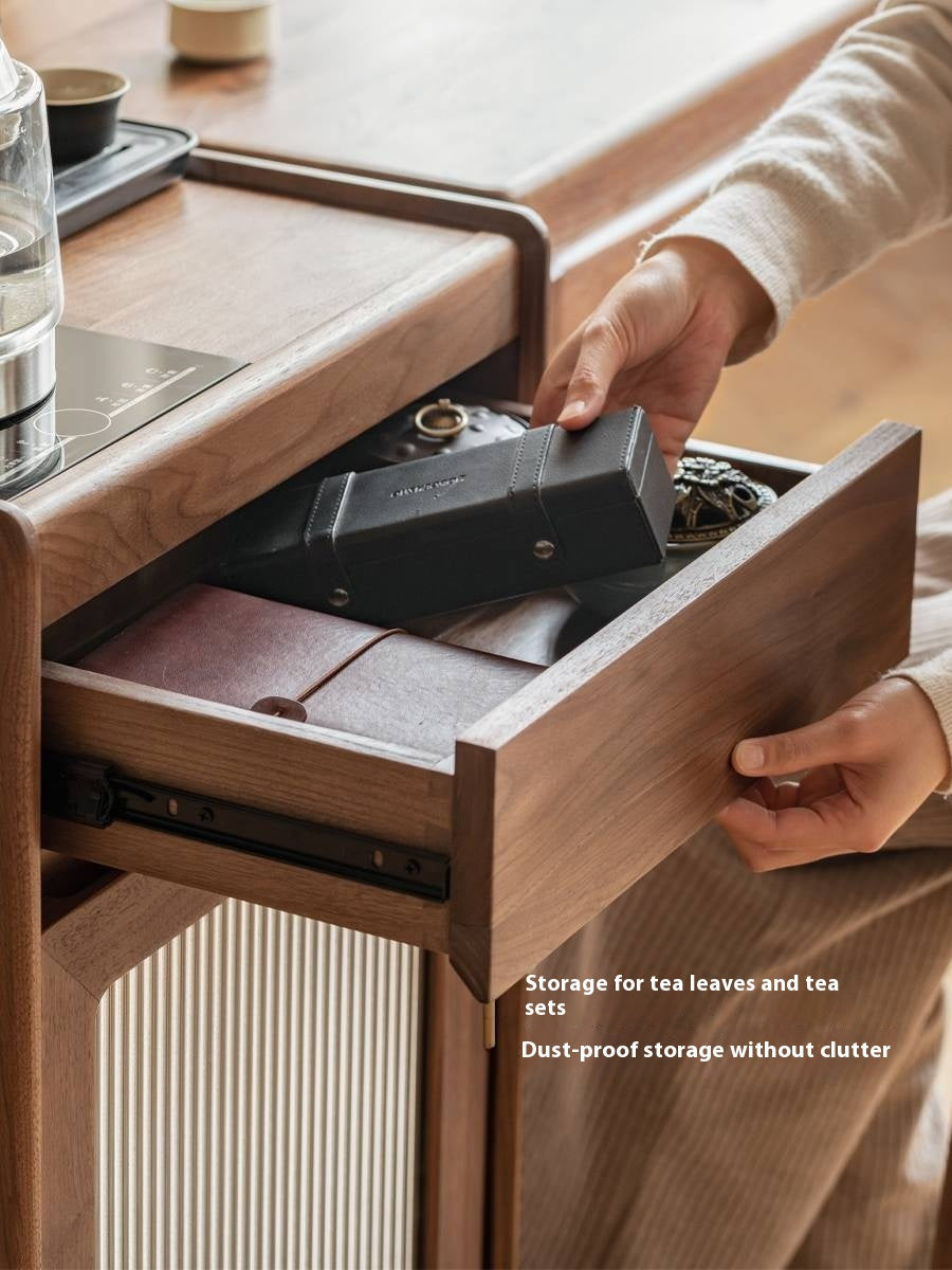 Black Walnut, Oak Solid Mobile Wood Tea Cabinet