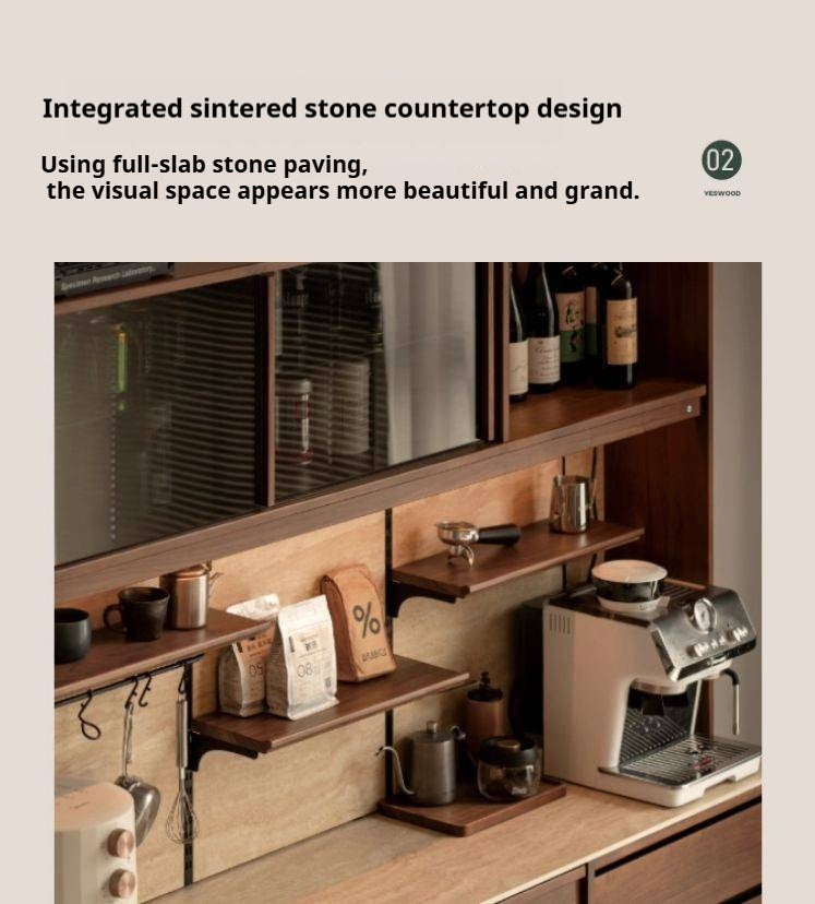 Black Walnut Solid Wood Dining Cabinet Antique Style Rock Board