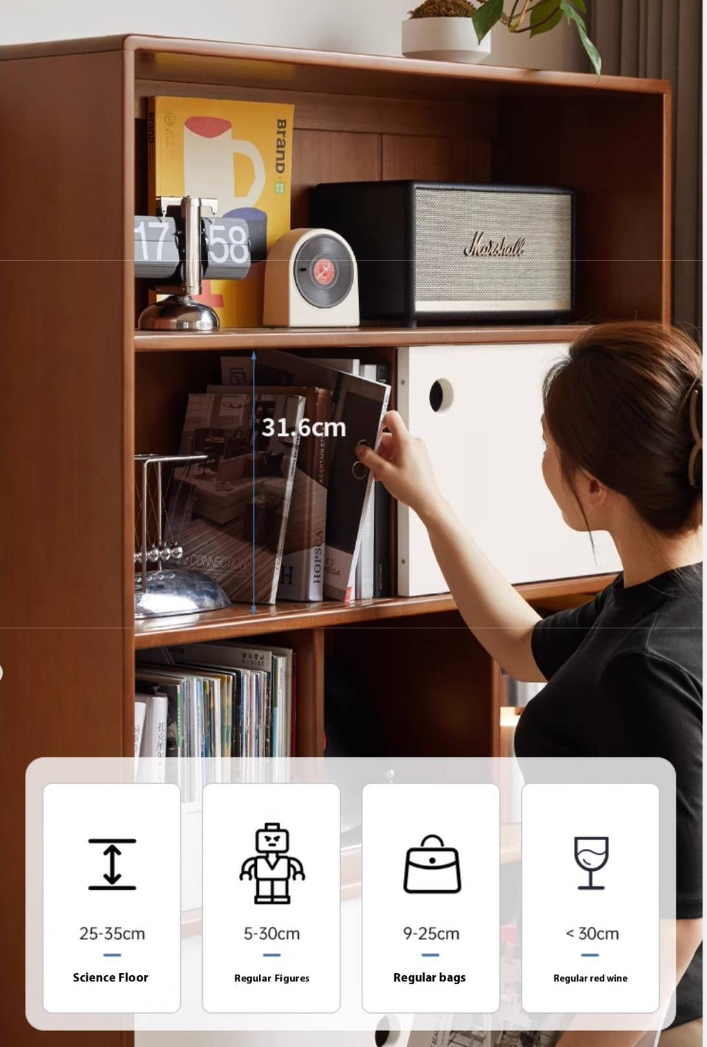 Poplar, Cherry Solid Wood Antique Style Bookshelf