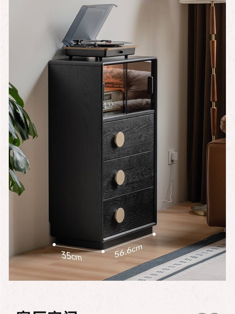 Ash Solid Wood Black Floor Standing Side Cabinet