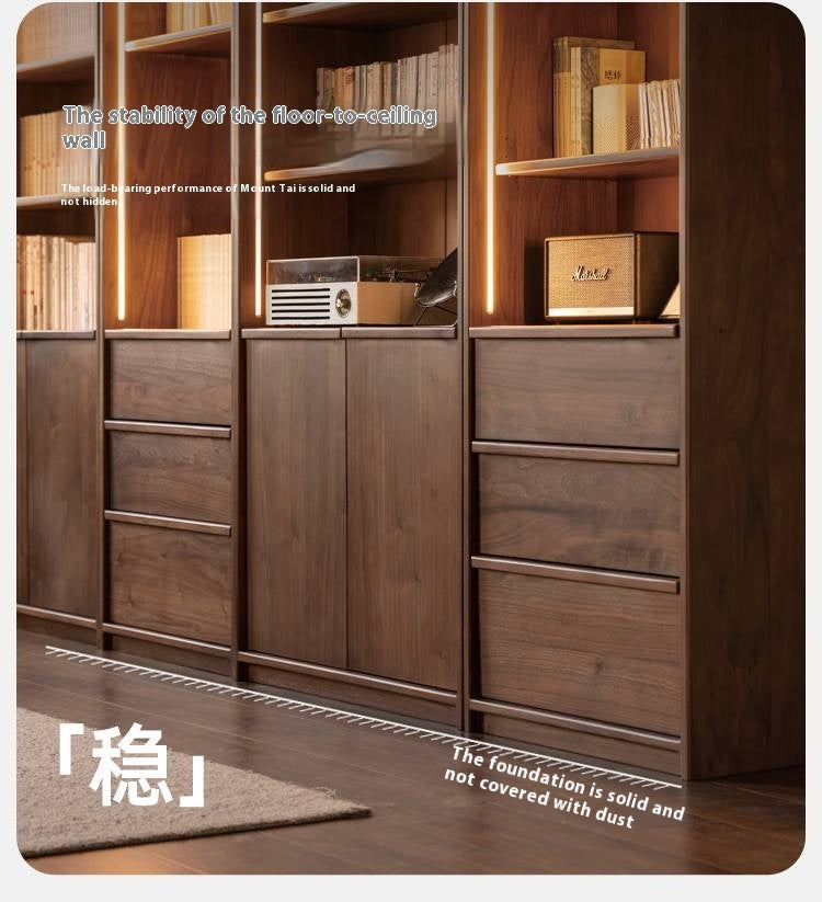 Black Walnut Solid Wood Light Luxury Bookcase and Storage