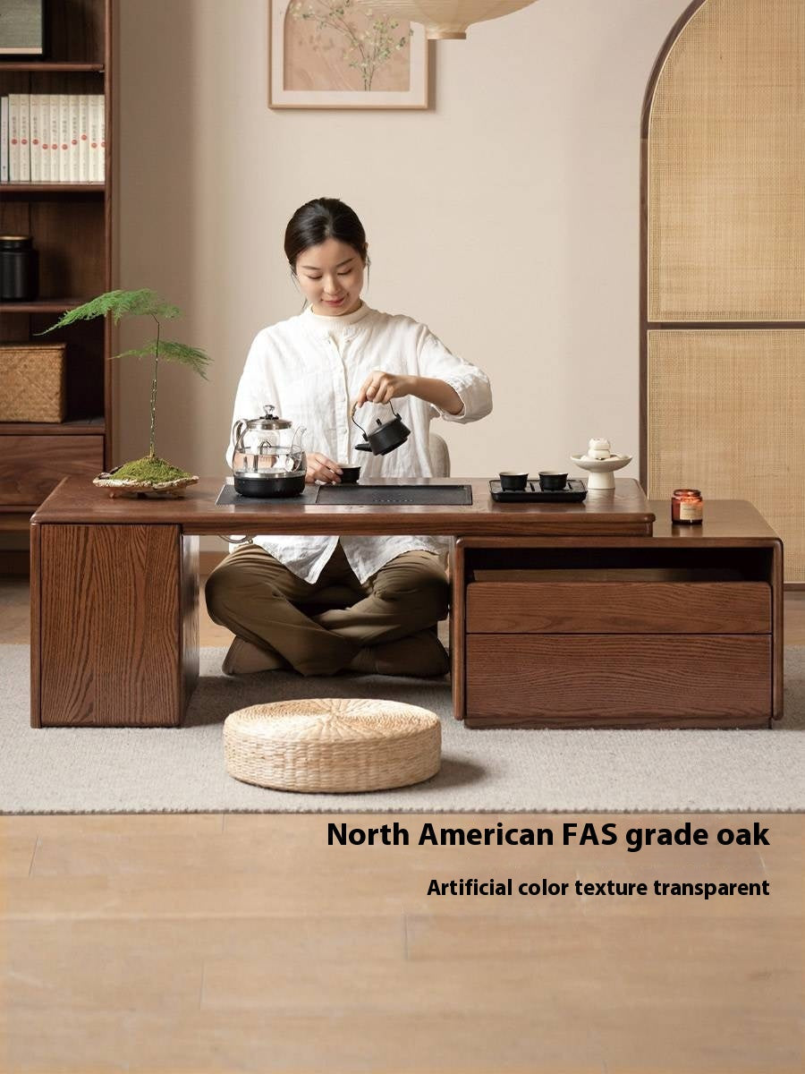 Oak, Black Walnut Solid Wood Telescopic Tea Table