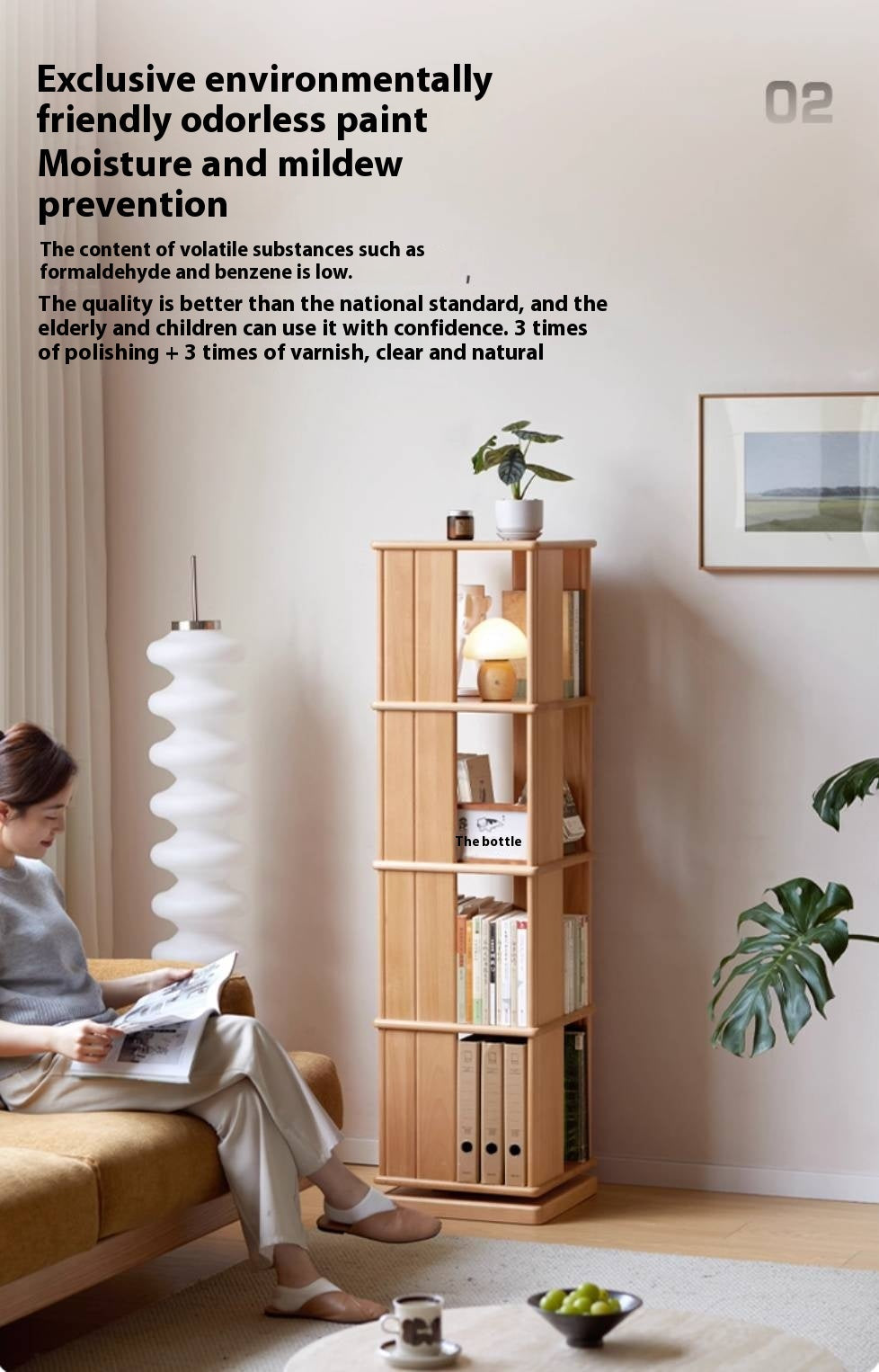 Beech Solid Wood Rotating Bookshelf