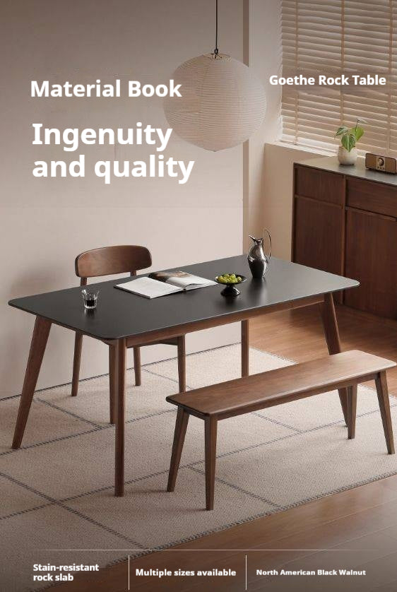 Black Walnut Solid Wood Modern Rock Plate Dining Table