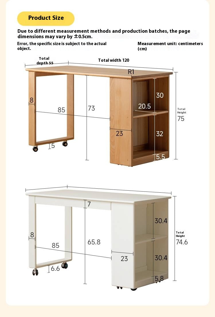 Beech Solid Wood Children's Desk with Pulleys Movable Storage