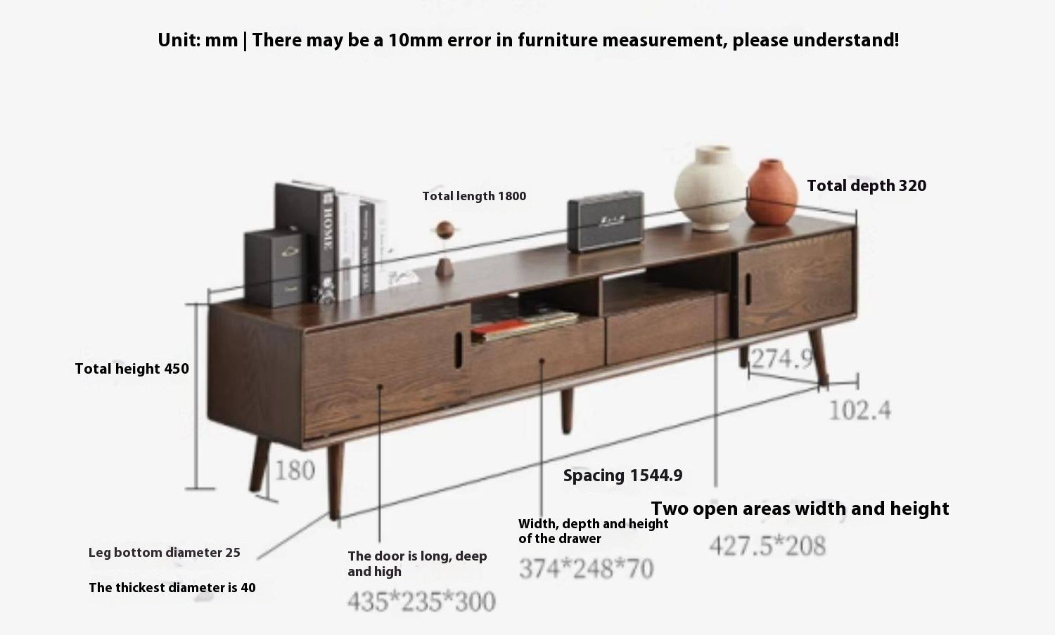 Solid Rubberwood, Oak Solid Wood Scandinavian TV Stand