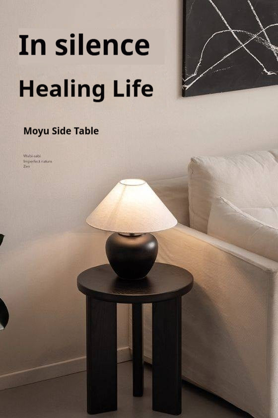 Ash Solid Wood Wabi-Sabi Style Round Side Table