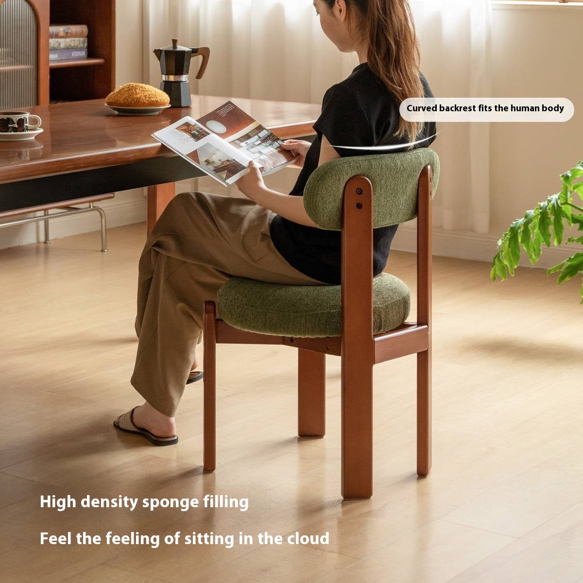 Black Walnut, Cherry, Beech, Solid Rubberwood Retro Style Dining Chair