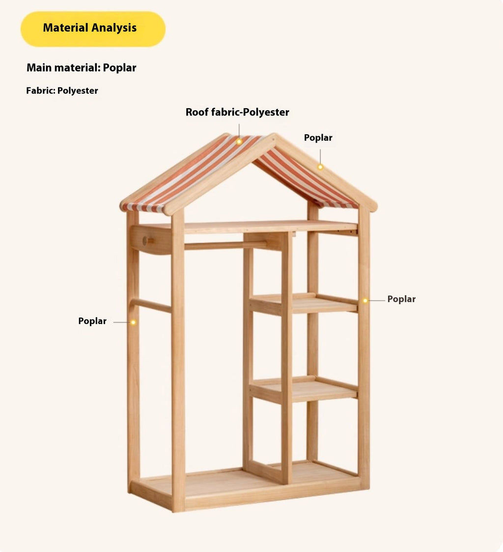 Poplar Solid Wood Children's Toy Storage Cabinet and Wardrobe With Hangers