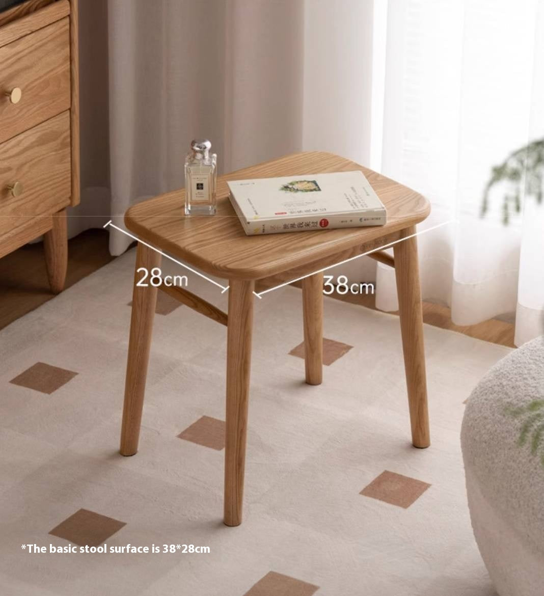 Ash Solid Wood Square Makeup Stool
