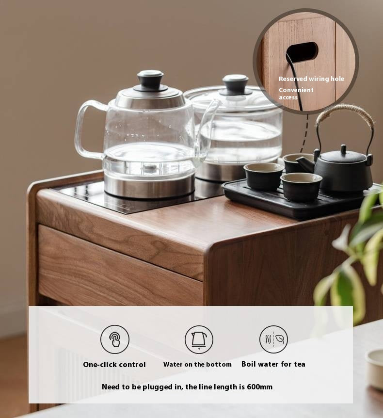 Black Walnut, Oak Solid Mobile Wood Tea Cabinet