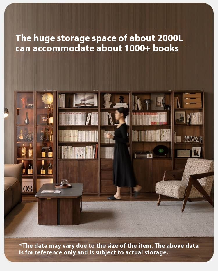 Black Walnut Solid Wood Light Luxury Bookcase and Storage