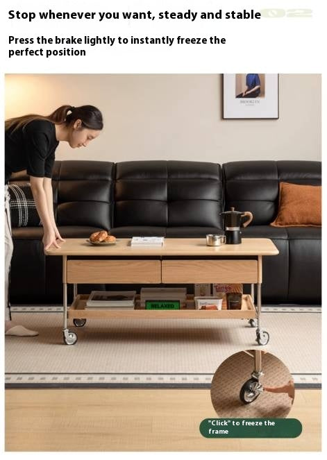 Oak Solid Wood Modern Mobile Coffee Table