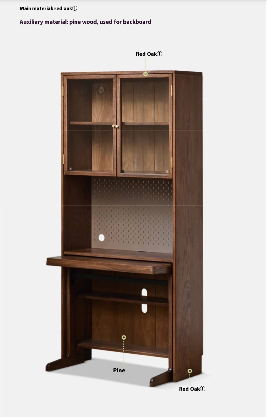 Oak, Black Walnut Solid Wood Office Desk With Integrated Bookshelf